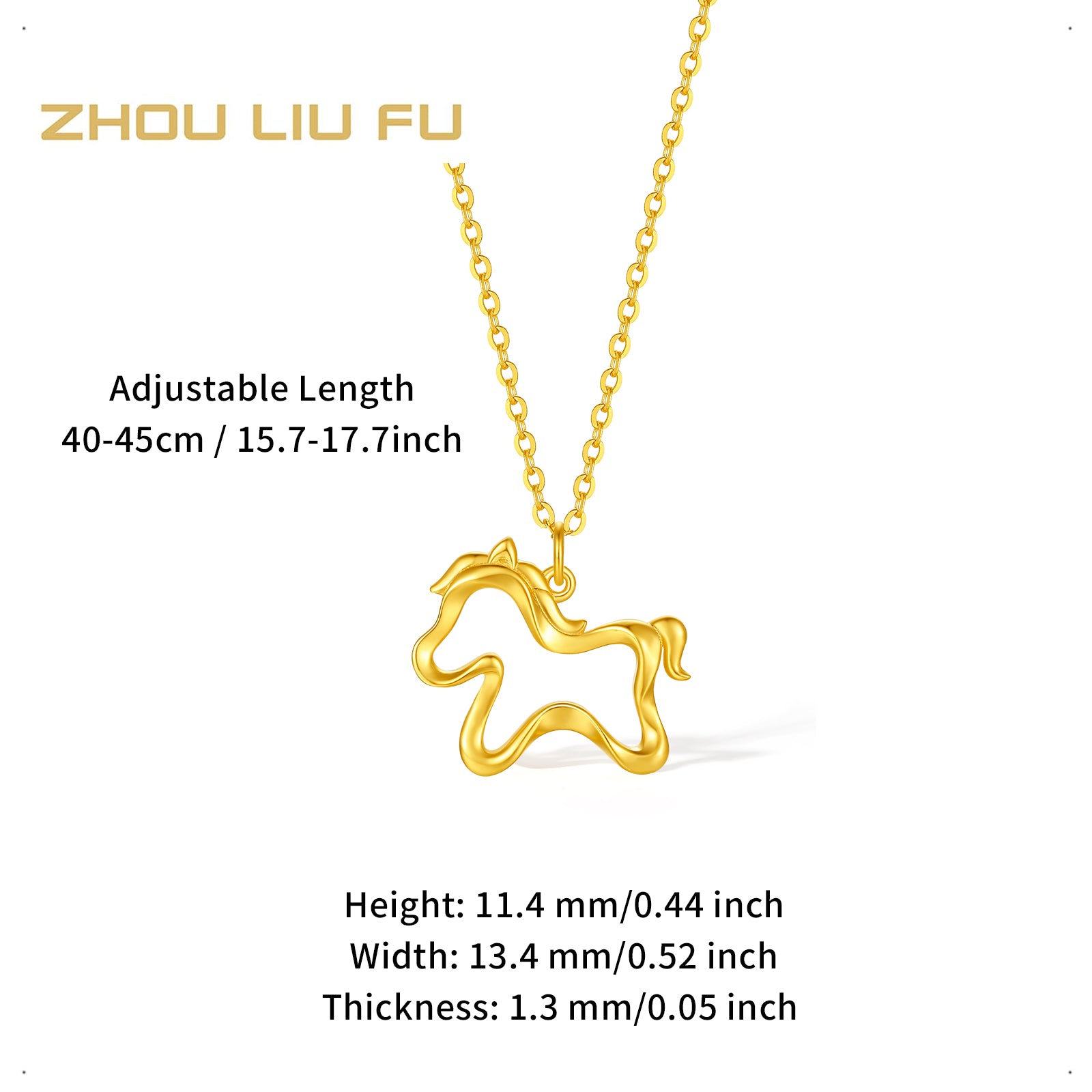 'Year of the Horse' Au750 18K Gold Pendant Necklace Horse 1.7-2.1g 40cm-45cm C0623337