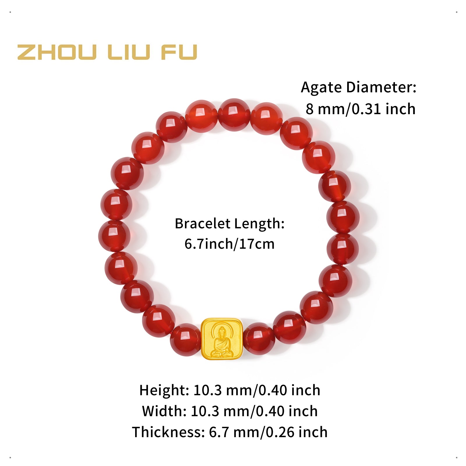 Jiuhua Mountain' 24K Gold Beaded Bracelet Agate Ksitigarbha Bodhisattva A1914667