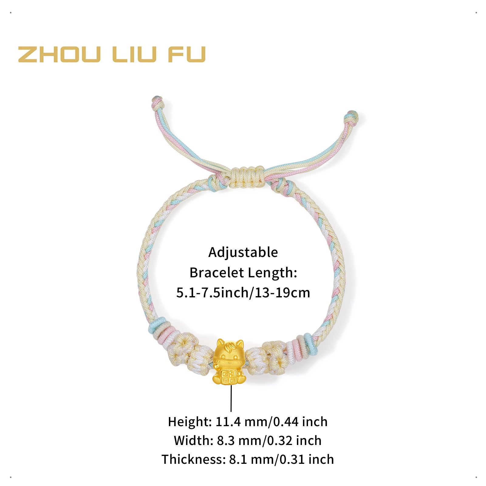 Year of the Horse' 24K Gold String Bracelet Horse 0.7-1g 16cm-22cm A1721169