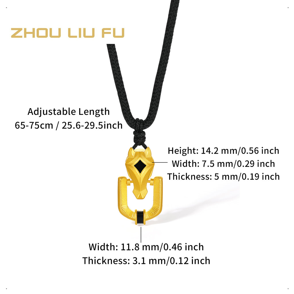 'Year of the Horse' 999.9 24K Gold Pendant Necklace Horsehead 3.89-4.19g 65cm-75cm A0420948