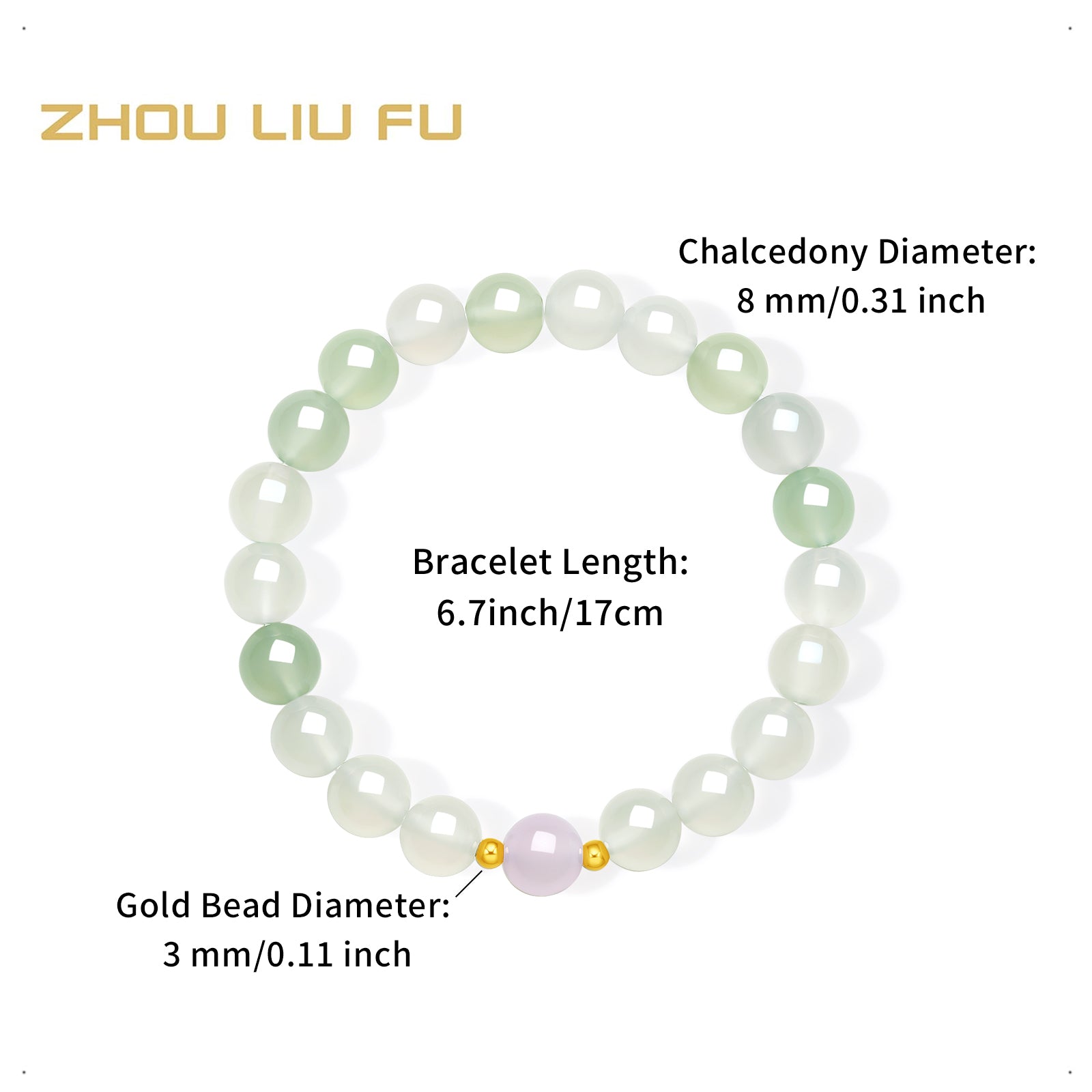 18K Gold Beaded Bracelet Chalcedony 0.03-0.05g J1915936