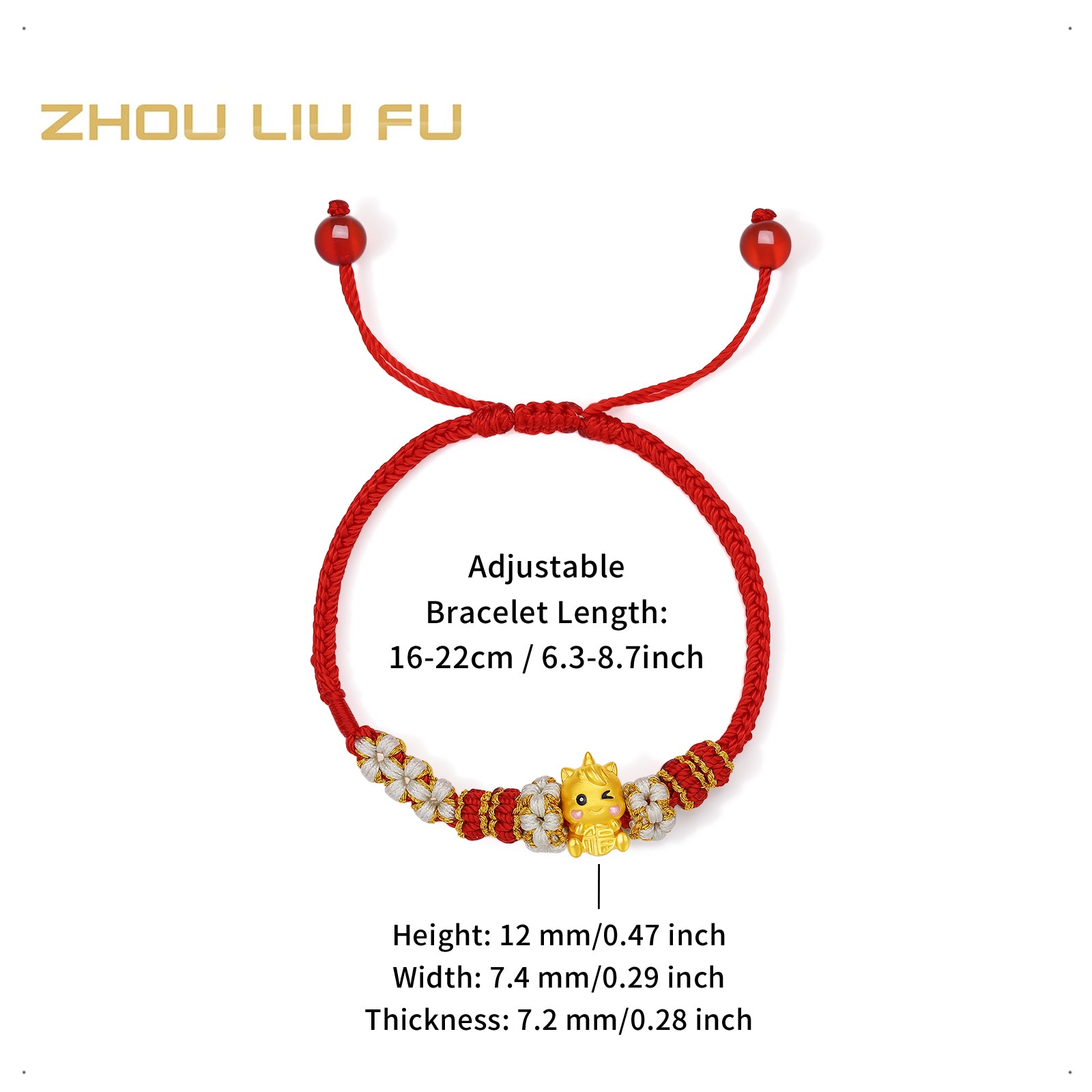 'Year of the Horse' 24K Gold Bracelet Horse Fortune Fu 0.6-0.8g 16cm-22cm A1715948