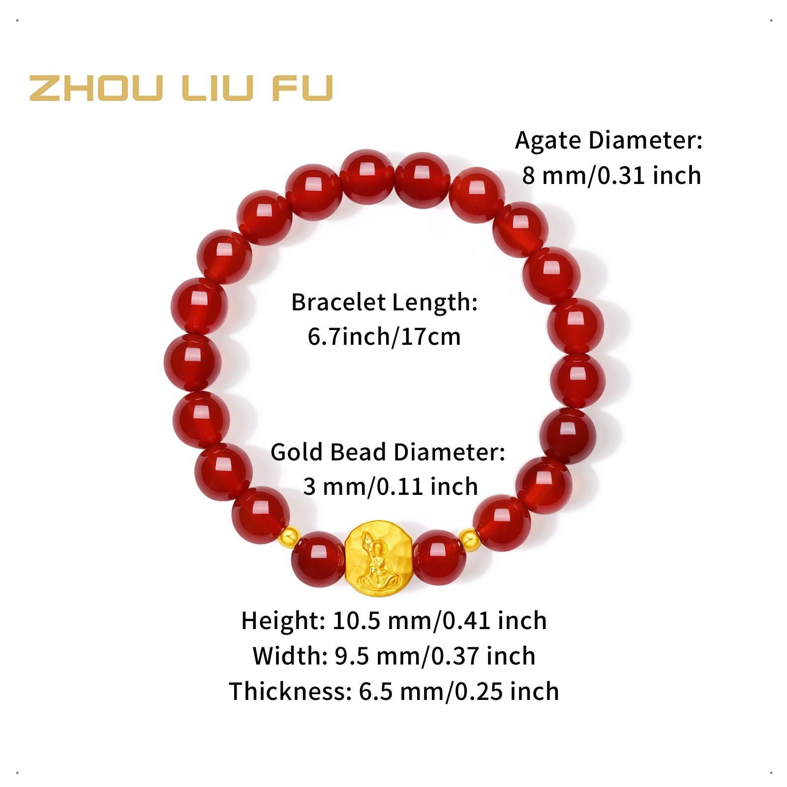 Jiuhua Mountain' 24K Gold Beaded Bracelet Agate Ksitigarbha Bodhisattva A1915809