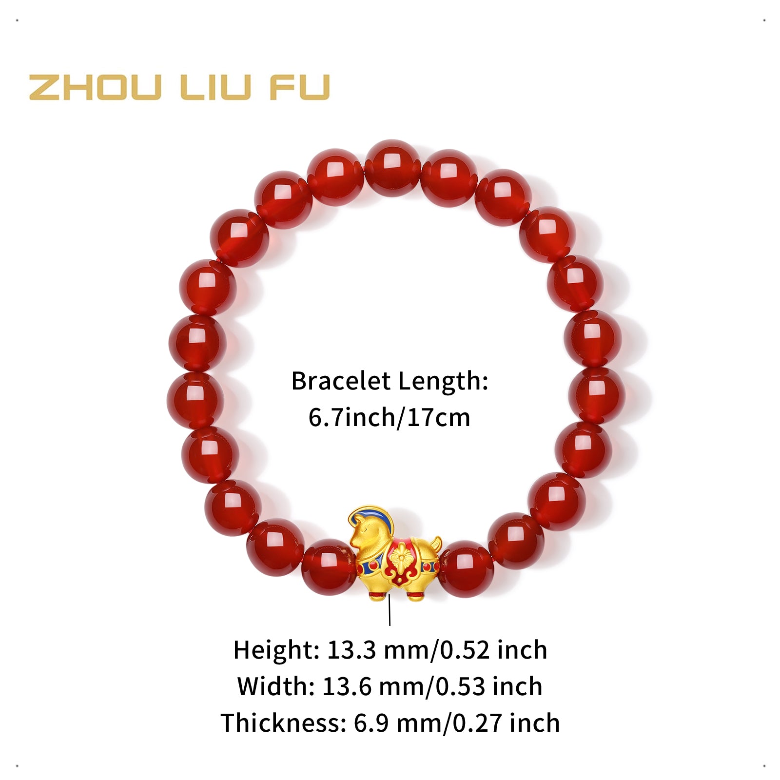 'Year of the Horse'  24K Gold Beaded Bracelet Agate Horse 0.87-1.17g 17cm A1920841