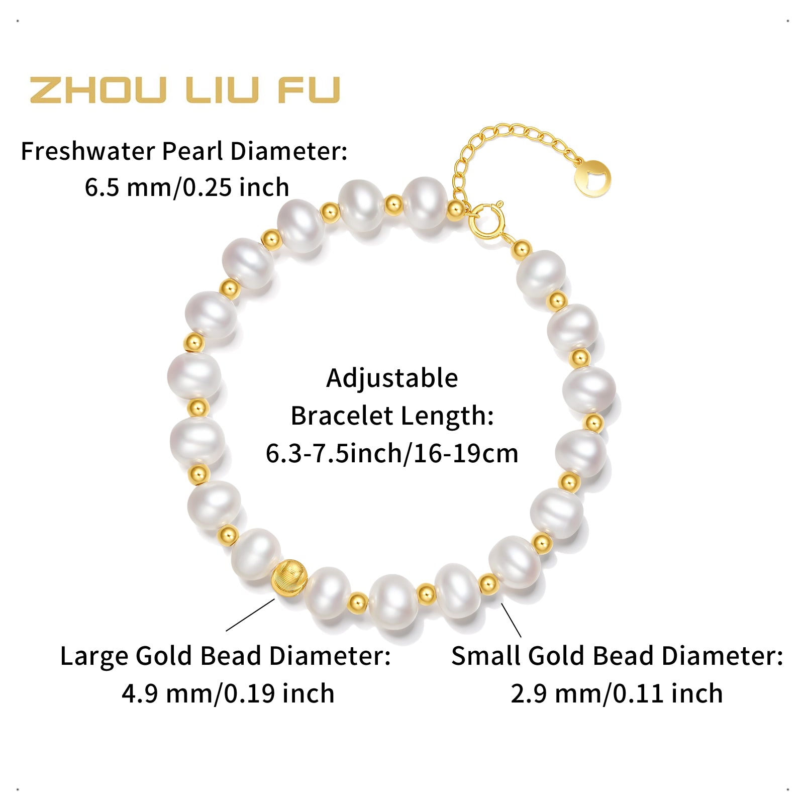 18K Gold Chain Bracelet Pearl 0.65-0.95g X0713026