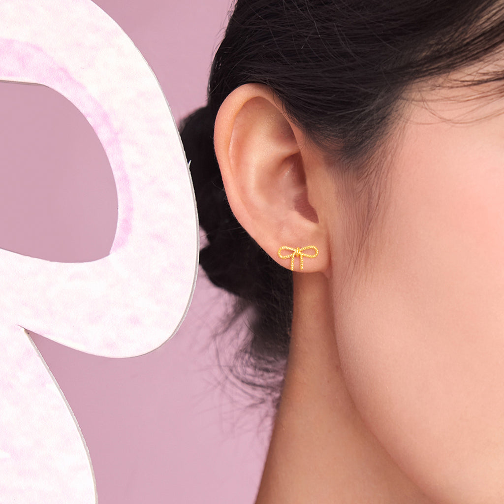 "Girl's Worries" 24K Gold Earrings Bow 0.75-1.15g A0915488