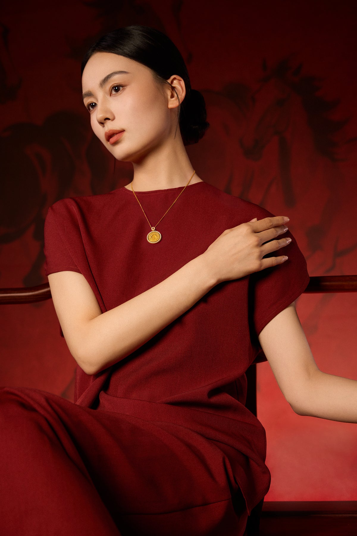 "Chinese Culture Collection - Dan Qing" 999 24K Gold Pendant Necklace Diamond 0.0102ct Ruby 0.04ct Zodiac 14.9-16.8g W0650043
