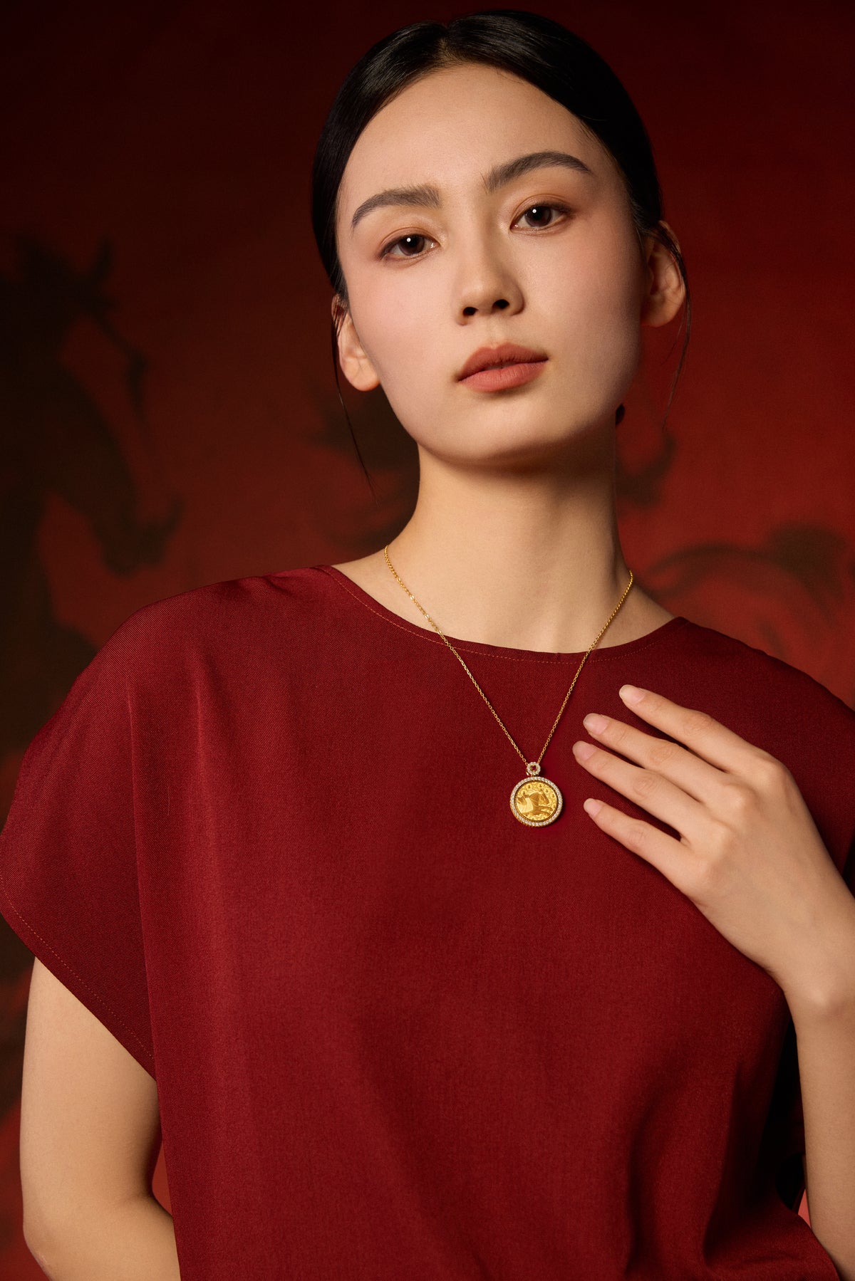 "Chinese Culture Collection - Dan Qing" 999 24K Gold Pendant Necklace Diamond 0.0102ct Ruby 0.04ct Zodiac 14.9-16.8g W0650043