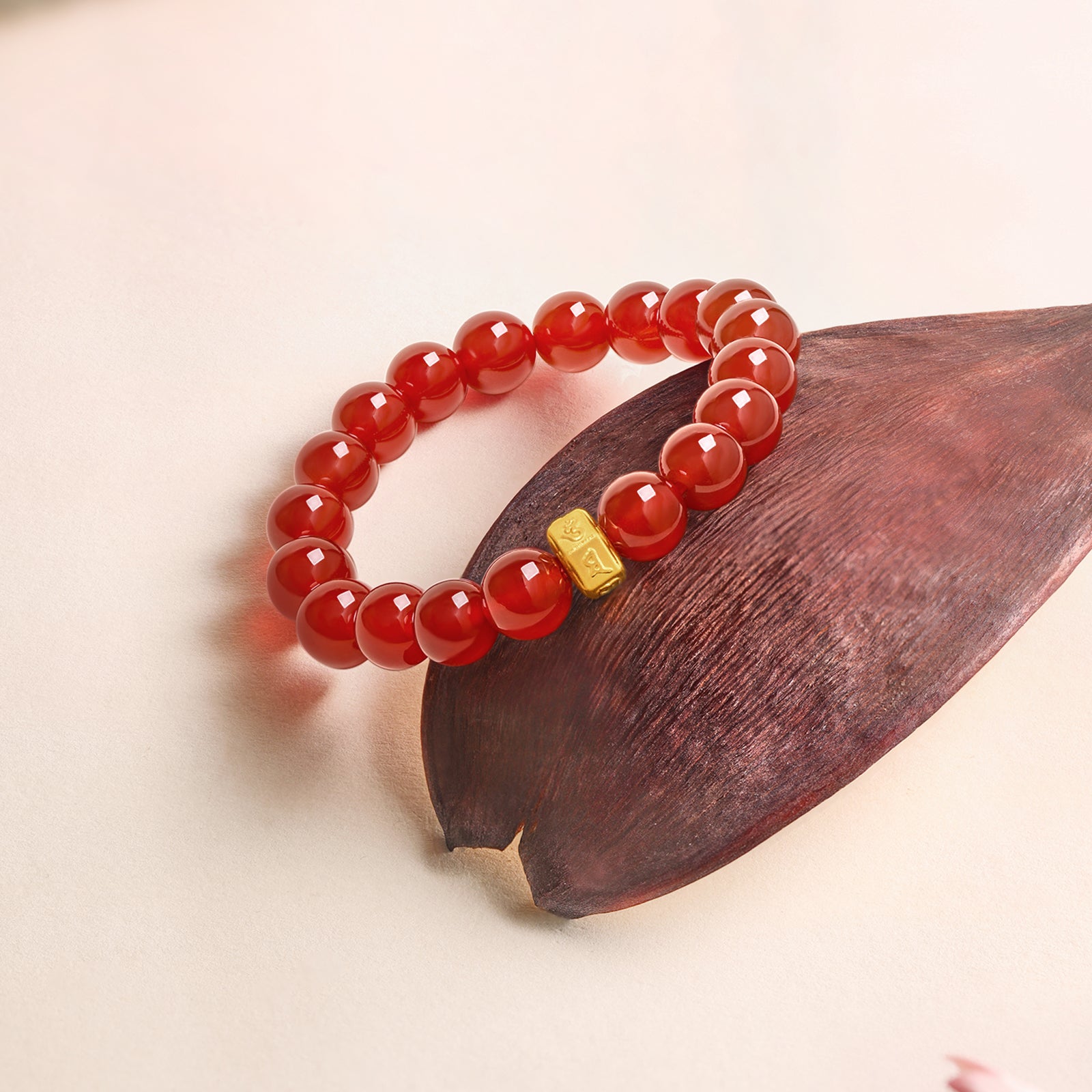 九華山24K金珠手鍊，瑪瑙佛經，9毫米，19厘米，A1914663