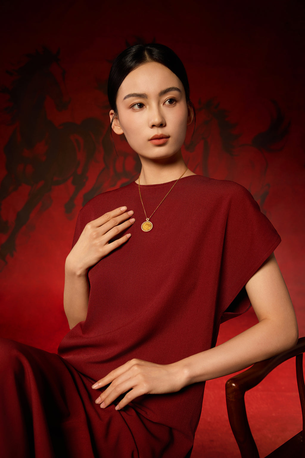 "Chinese Culture Collection - Dan Qing" 999 24K Gold Pendant Necklace Diamond 0.0102ct Ruby 0.04ct Zodiac 14.7-16.5g W0650035