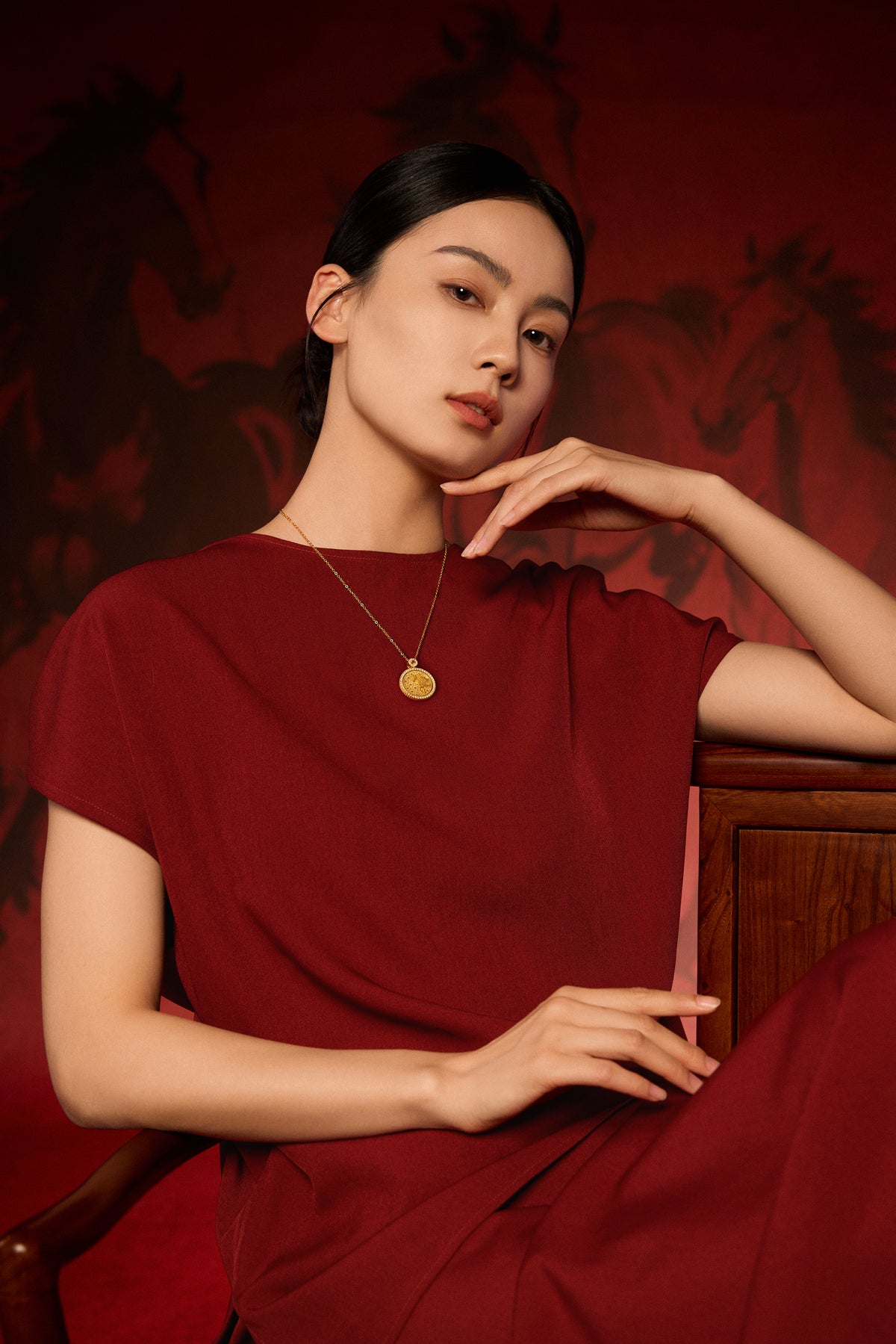 "Chinese Culture Collection - Dan Qing" 999 24K Gold Pendant Necklace Diamond 0.0102ct Ruby 0.04ct Zodiac 14.7-16.5g W0650035