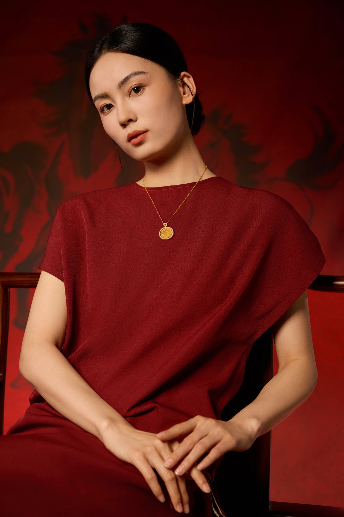 "Chinese Culture Collection - Dan Qing" 999 24K Gold Pendant Necklace Diamond 0.0102ct Ruby 0.04ct Zodiac 14.8-16.6g W0650037