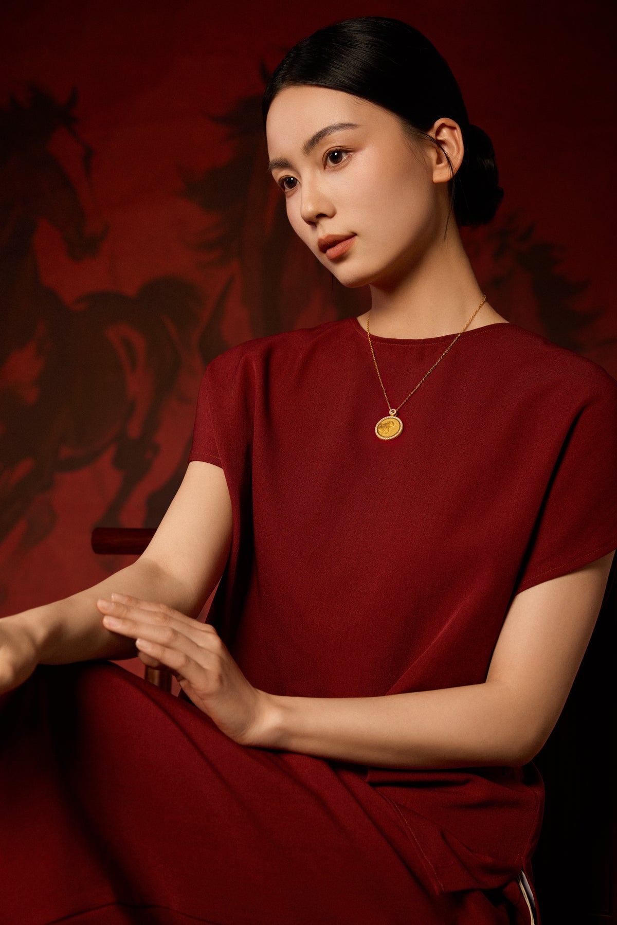 "Chinese Culture Collection - Dan Qing" 999 24K Gold Pendant Necklace Diamond 0.0102ct Ruby 0.04ct Zodiac 14.8-16.6g W0650037