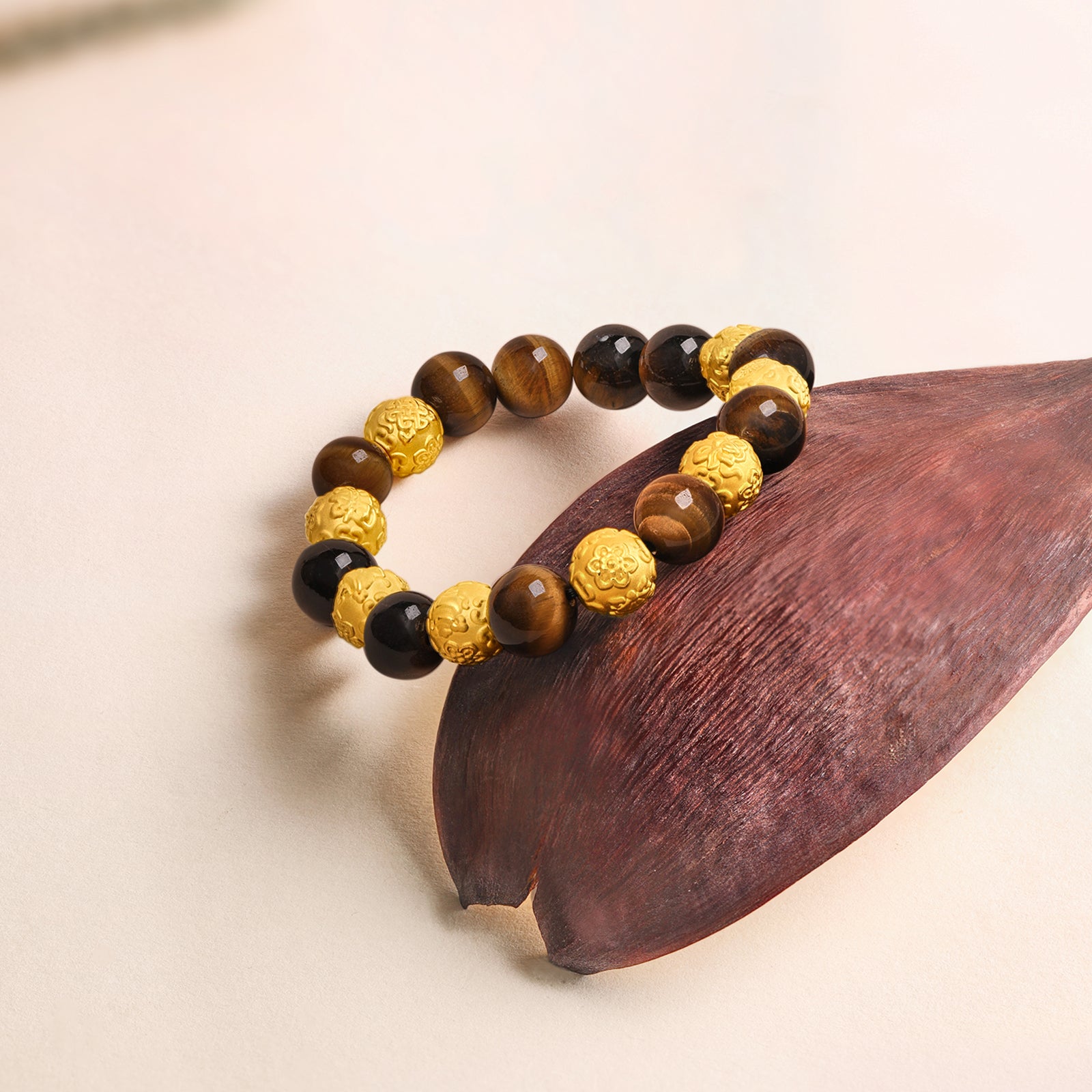 九華山 24K 金串珠手鍊 虎眼石珠 手印 A1914658