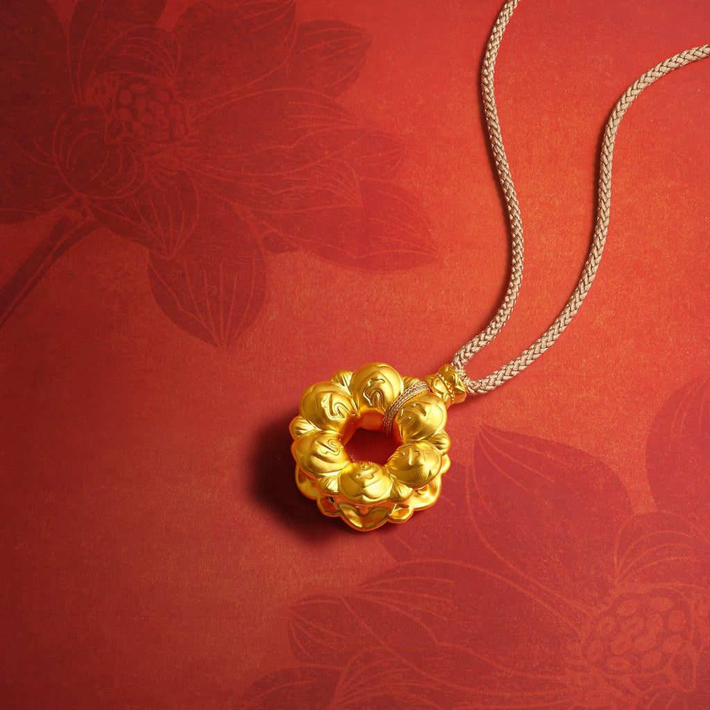 "Jiuhua Mountain" 24K Gold Diamond Lotus Flower Ring Pendant 0.0033ct W0436216
