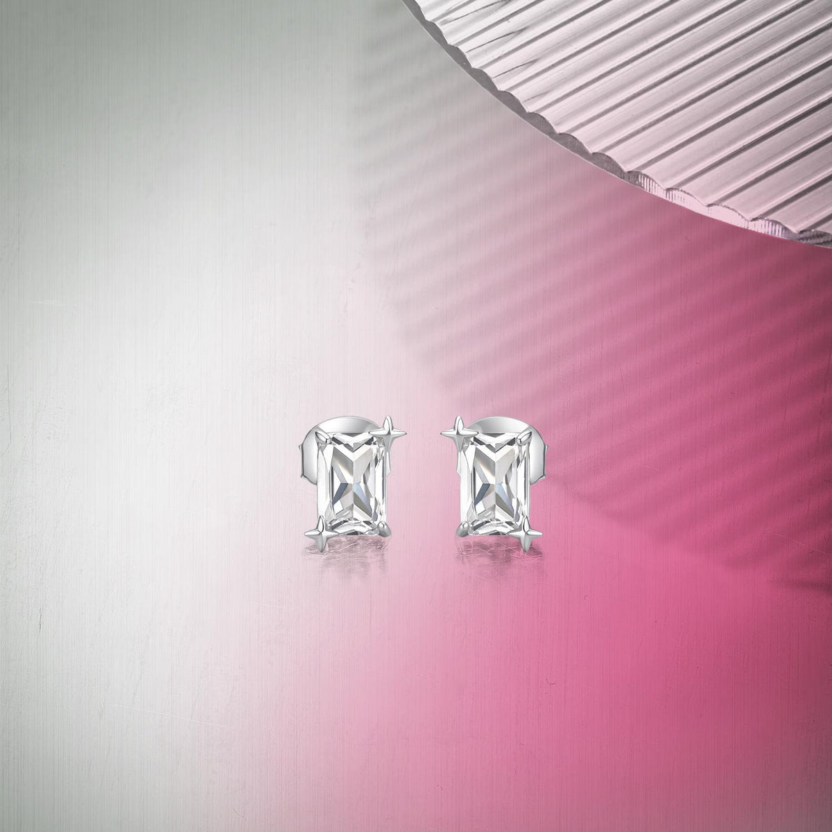 ZHOU LIU FU Rectangular Cut Cubic Zirconia Stud Earrings for Women 925 Sterling Silver 4 Prong Star Screw Back Minimalist Jewelry