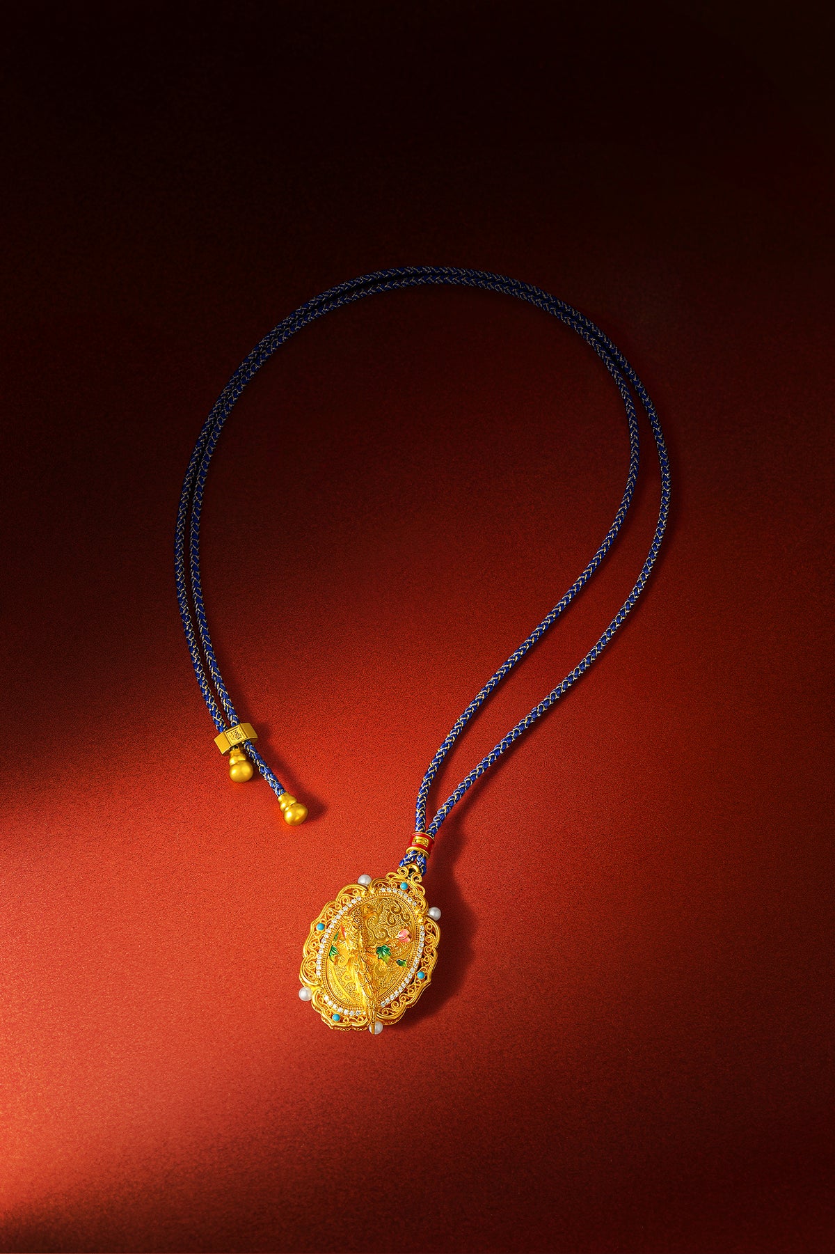 "Chinese Culture Collection - Dan Qing" 999 24K Gold String Pendant Diamond 0.0039ct Freshwater Pearl 2.5-3mm 31-38g W0449949