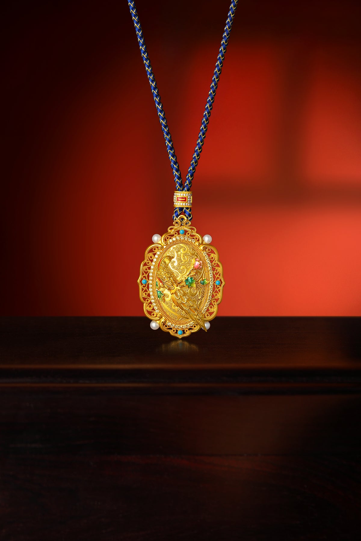 "Chinese Culture Collection - Dan Qing" 999 24K Gold String Pendant Diamond 0.0039ct Freshwater Pearl 2.5-3mm 31-38g W0449949