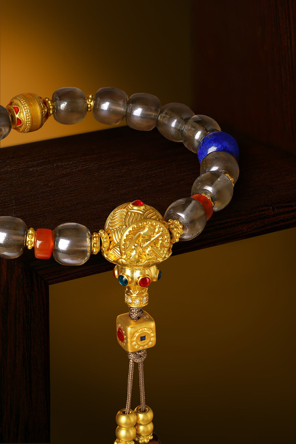 "Chinese Culture Collection - Dan Qing" 999 24K Gold Beaded Bracelet Crystal 7.8-8.3mm*7.0-7.5mm Diamond 0.0039ct Lazurite 6.0-6.5*4.0-4.5mm Gourd 7.5-10.5g J1950045