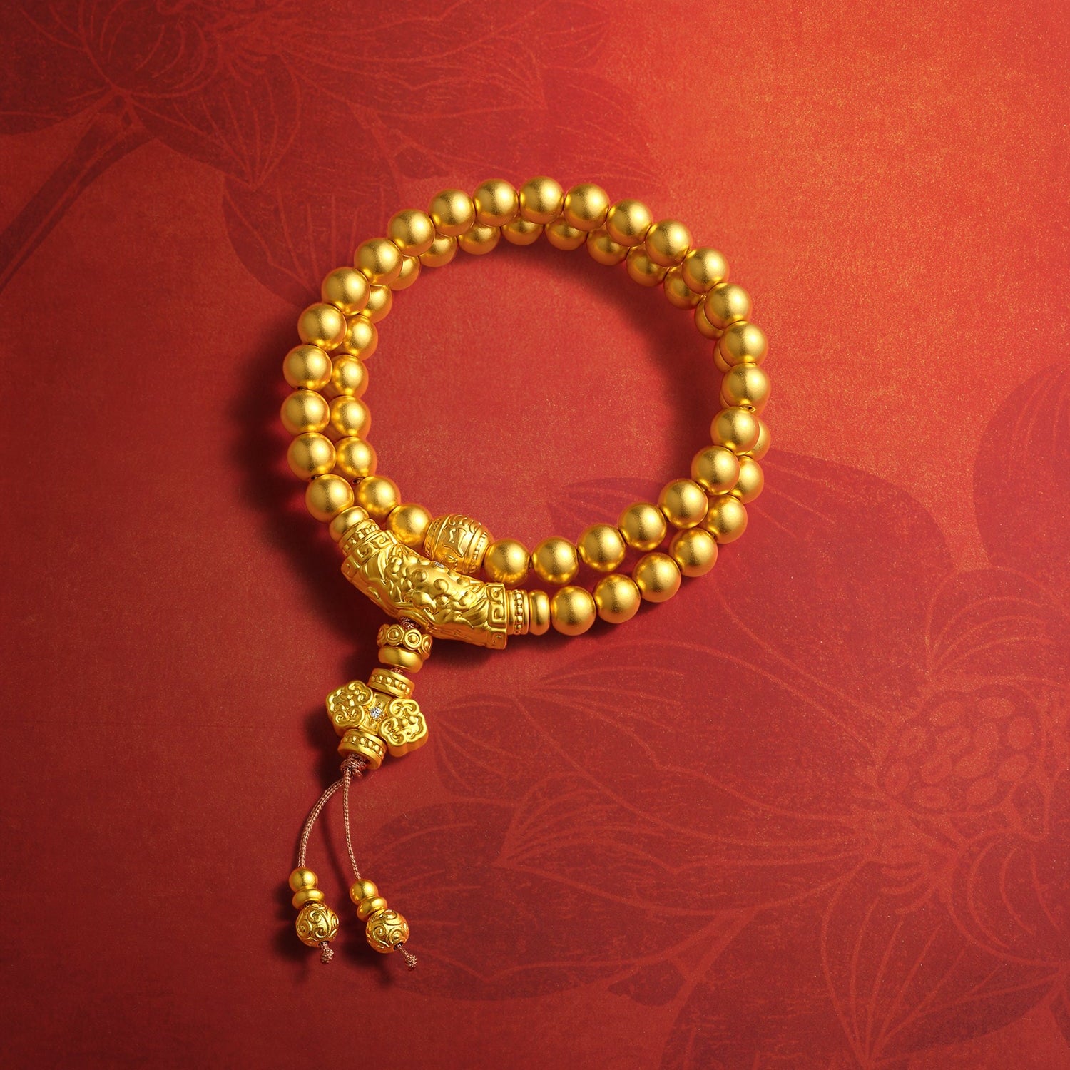 "Jiuhua Mountain" 24K Gold String Bracelet Diamond Ingot Tassel Charm String Size 36cm W1940432