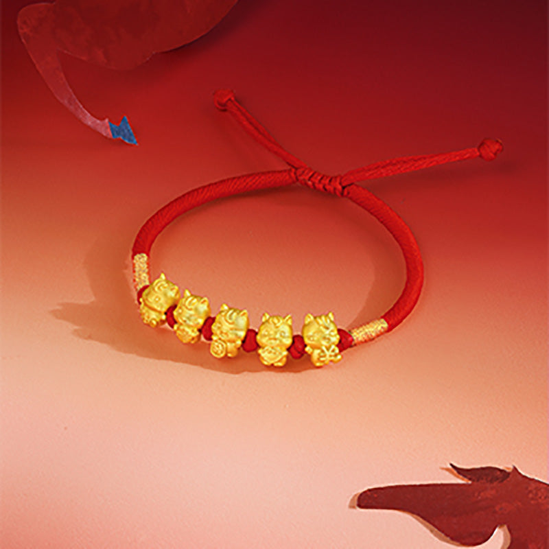 'Year of the Horse'  24K Gold String Bracelet Five Horses 2-2.5g 16cm-22cm A1716249