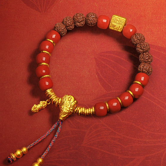 Jiuhua Mountain' 24K Gold Beaded Bracelet Agate Bodhi Bead Ksitigarbha's Implements A1915333