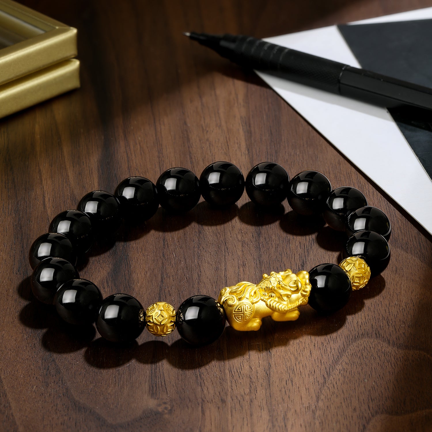 24K Gold Beaded Bracelet Agate Pixiu 2.6-3g ADMN193450