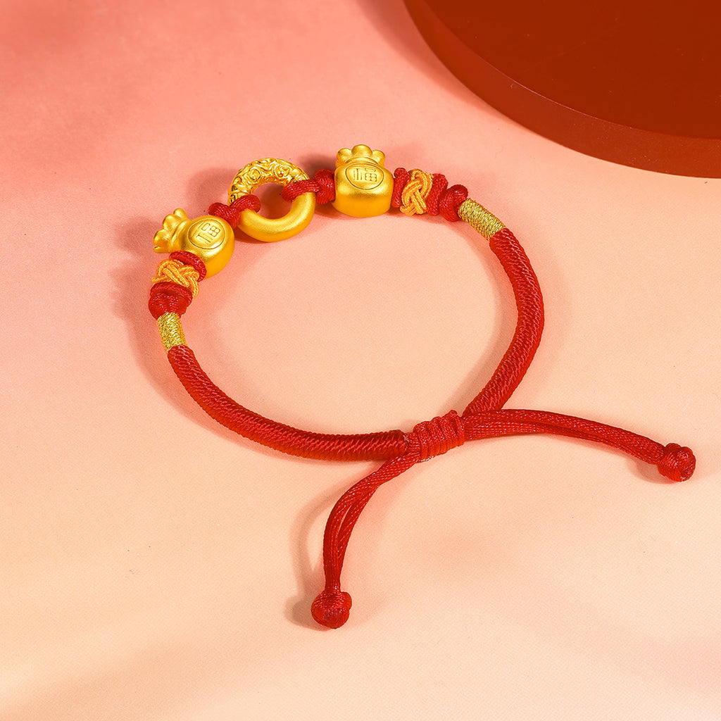 24K Gold String Bracelet 1.8-2.3g Good Fortune Bag A1712792