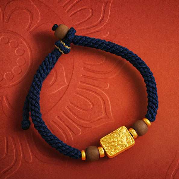 Jiuhua Mountain' 24K Gold String Bracelet Sandalwood Beads Ksitigarbha's Mount Diting A1715330