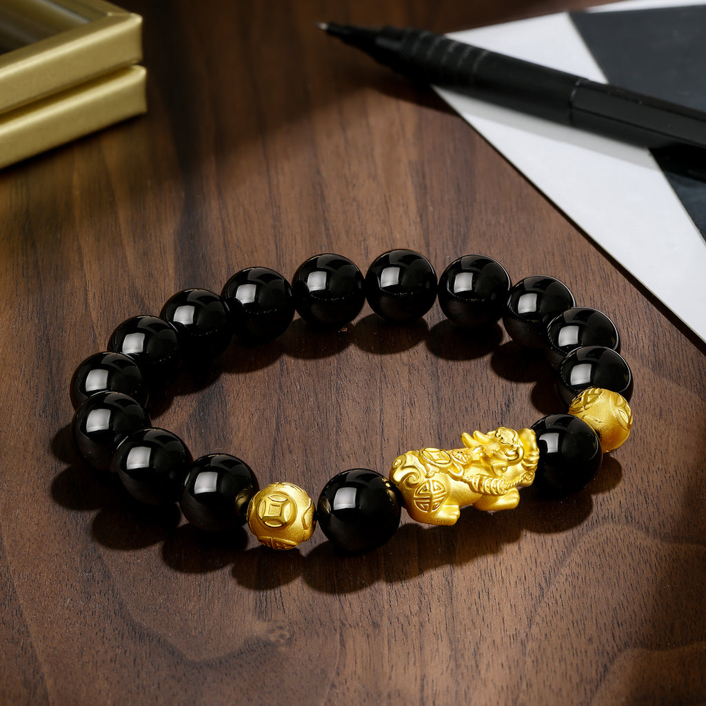24K Gold Beaded Bracelet Agate Pixiu 3.4-3.8g ADMN193470