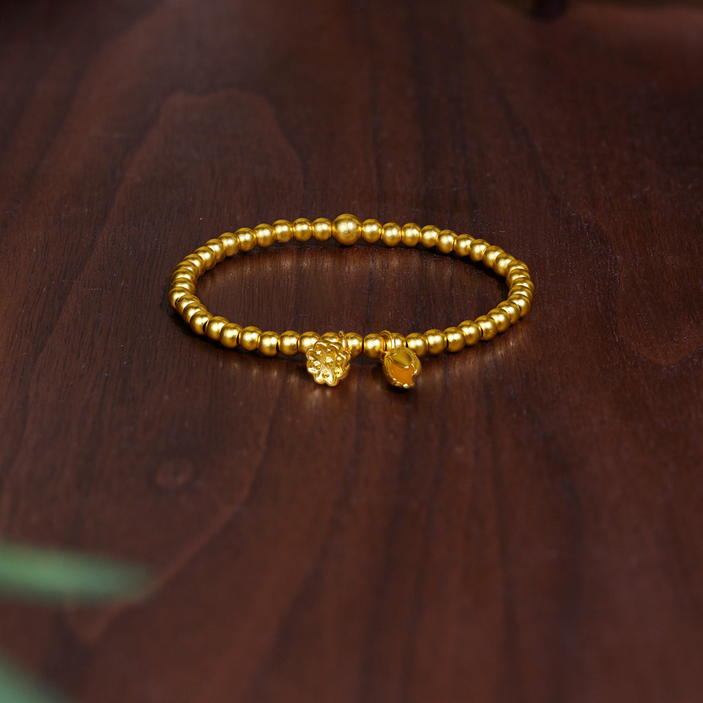Antiquity Gold' 999.9 24K Gold Beaded Bracelet Lotus 11-12g A198922