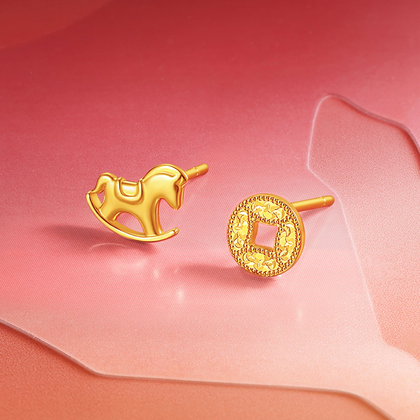 'Year of the Horse' 24K Gold Stud Earrings Horse Coin 1-1.5g A0923022