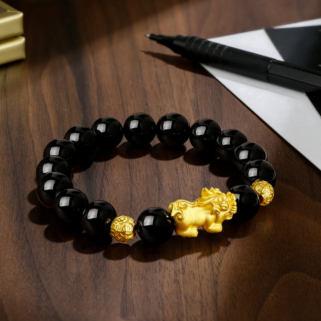24K Gold Beaded Bracelet Agate Pixiu 3-3.3g ADMN19584