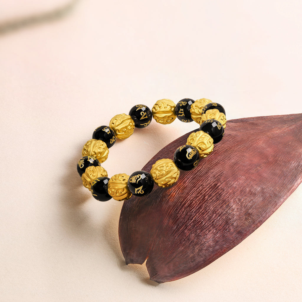 九華山 24K 金珠手鍊 瑪瑙手印 A1914675