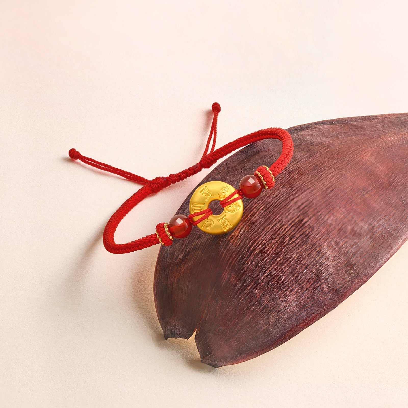 Jiuhua Mountain' 24K Gold String Bracelet Agate Buddhist Scripture A1714666