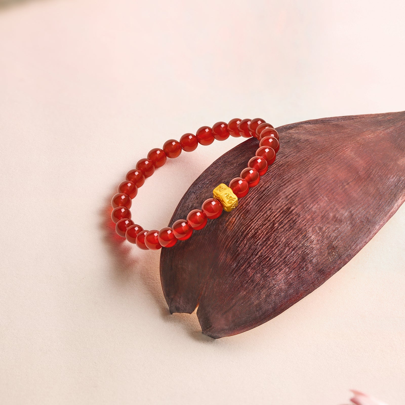 'Jiuhua Mountain' 24K Gold Beaded Bracelet Agate Buddhist Scripture 6-6.5mm 17cm A1914657
