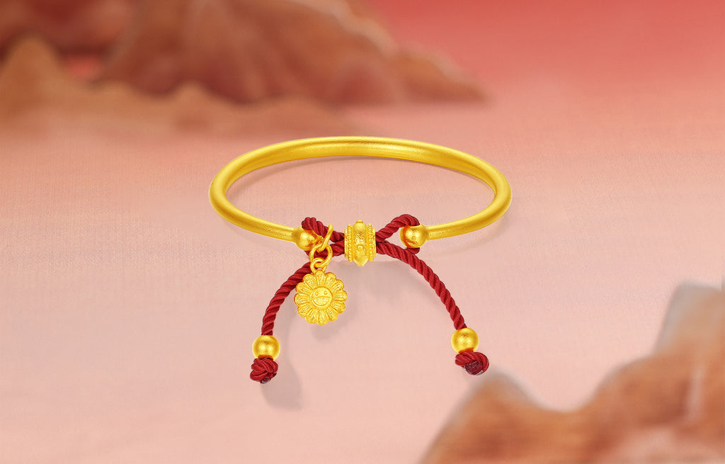 999 24K Gold Bangle Bracelet Flower 7.5-9.5g A1015466