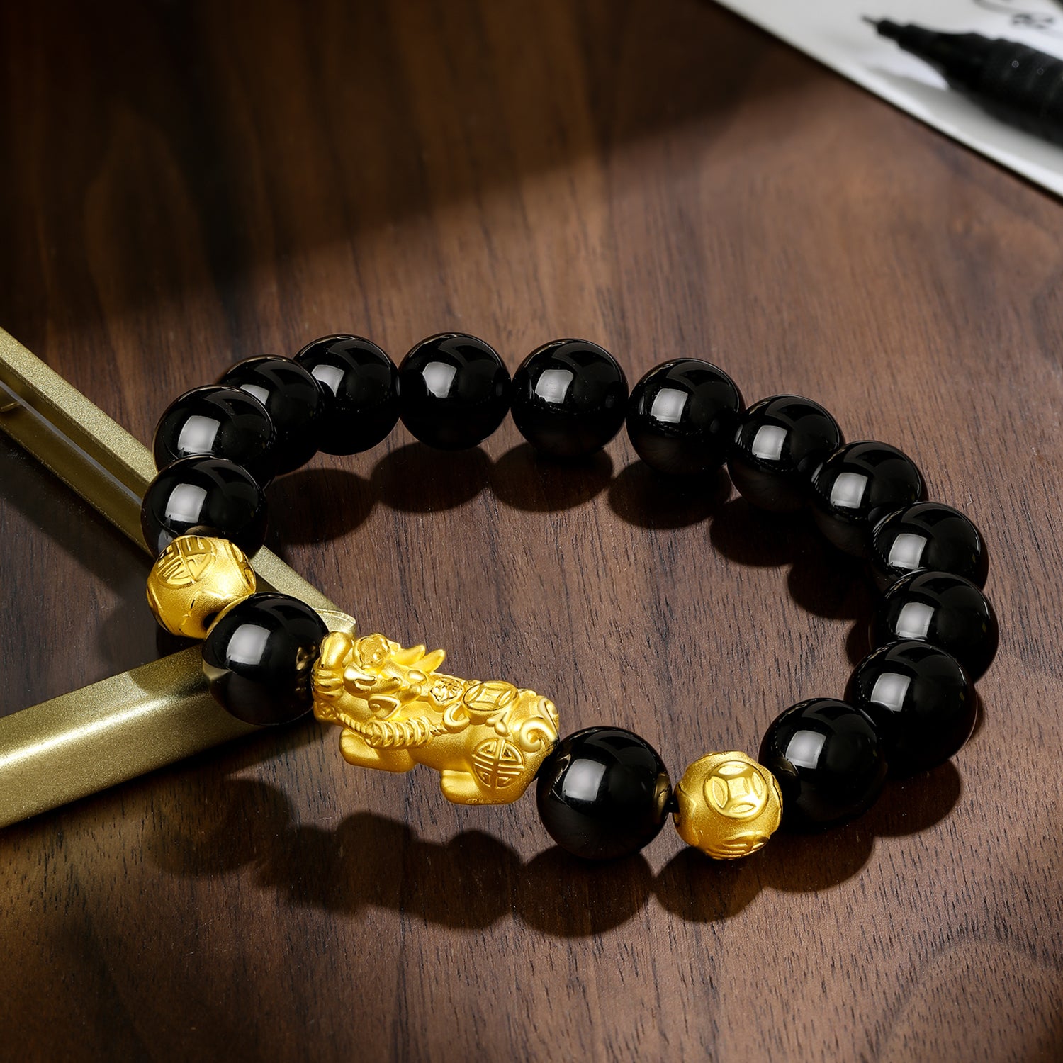 24K Gold Beaded Bracelet Agate Pixiu 3.4-3.8g ADMN193470