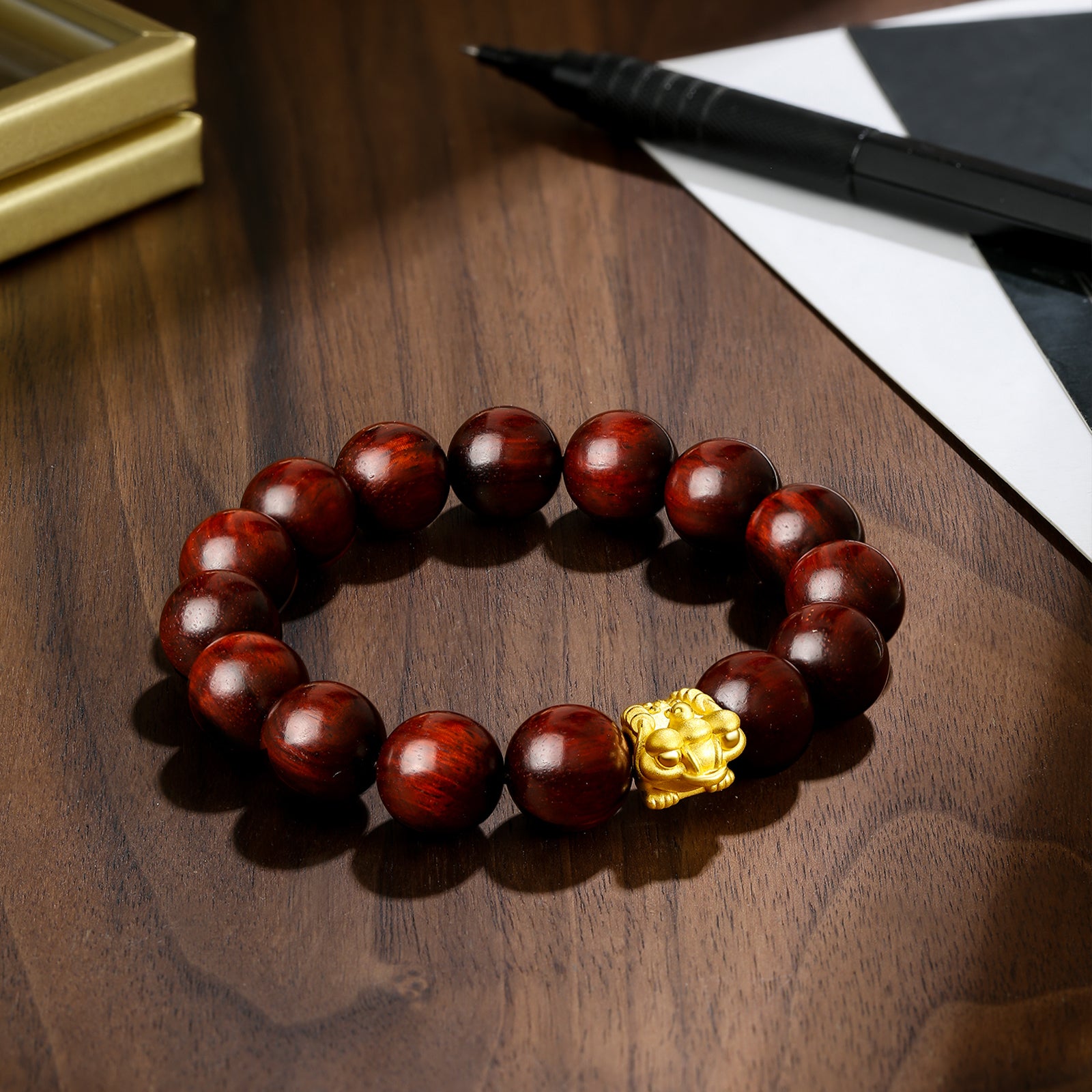 24K Gold Beaded Bracelet Sandalwood 1-1.2g ADXY193829