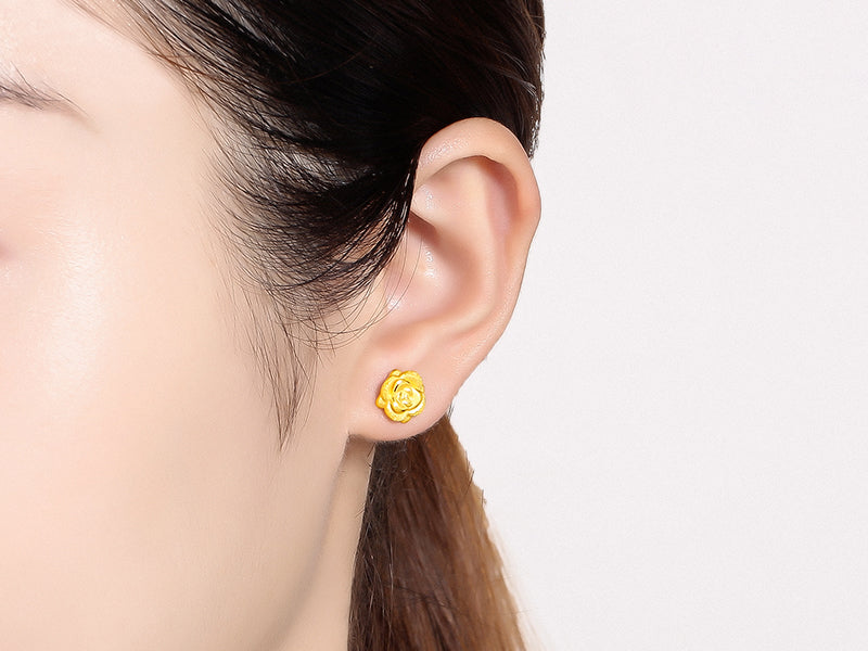 24K金玫瑰花耳環 1.1-1.3克 AD090254