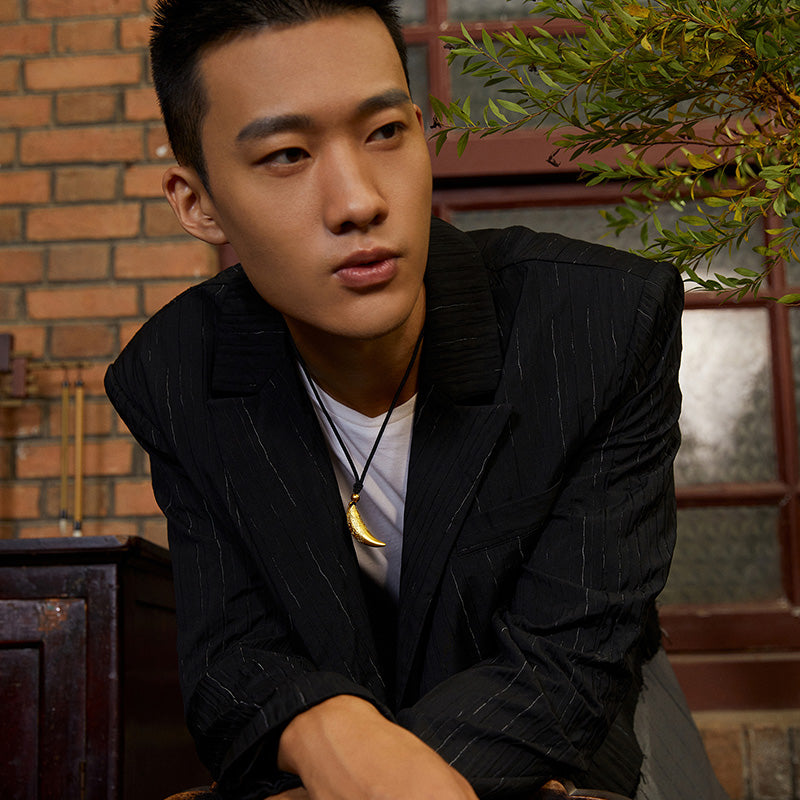 'Antiquity Gold' 999.9 24K Gold Pendant Necklace Crescent Moon 24-26g AA044176