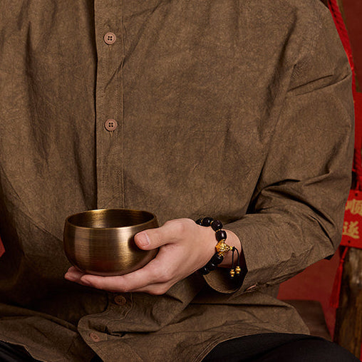 Jiuhua Mountain' 24K Gold Beaded Bracelet Sandalwood Beads Agate Ksitigarbha's Implements A1915332