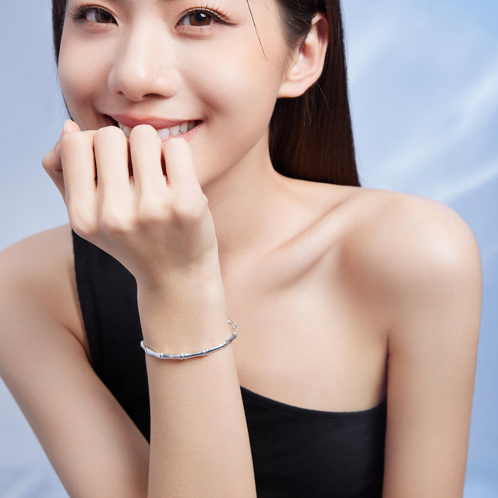 ZHOU LIU FU .999 Fine Silver Solid Adjustable Cuff Bangle Bracelet for Women, Bone-Shaped Fine Jewelry Halloween Gift for Her 2.12–2.2 in