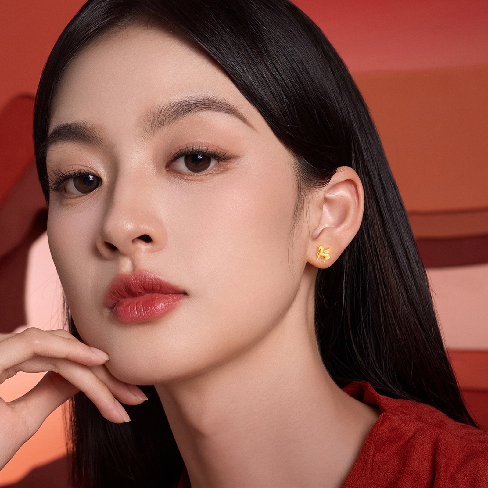 'Year of the Horse' 24K Gold Stud Earrings Horse 2.1-2.3g A0915547