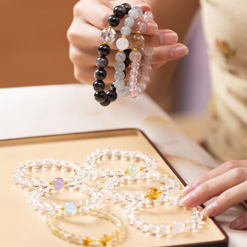 18K Gold Beaded Bracelet Crystal Rose Quartz 0.06-0.08g J1915553