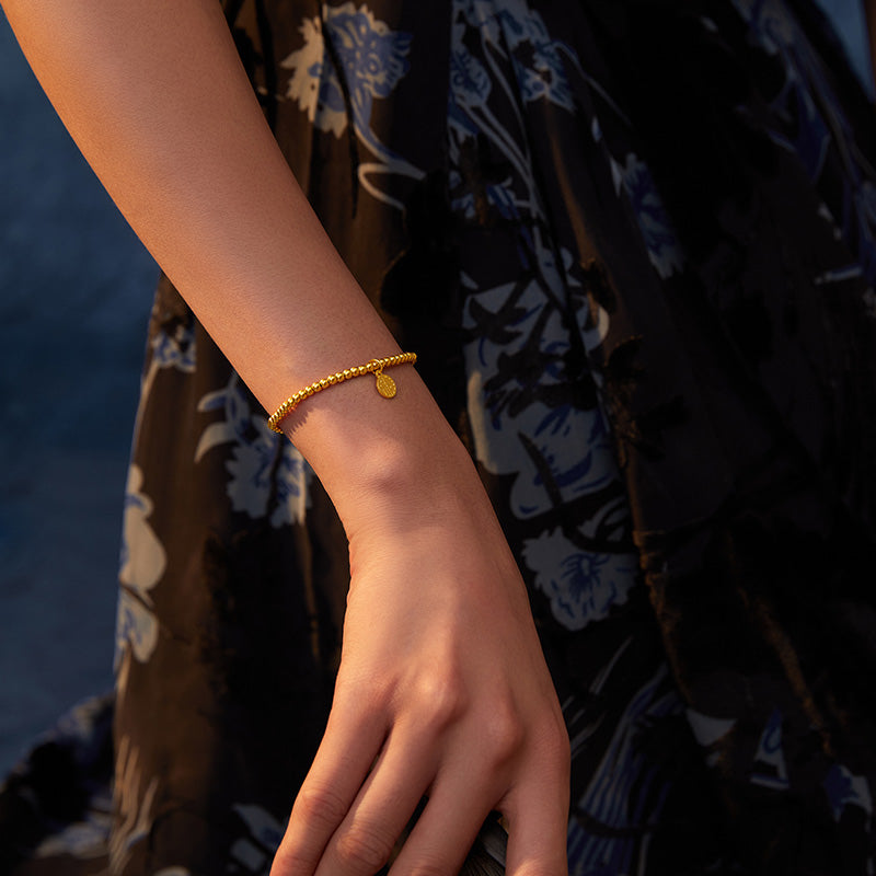 Antiquity Gold' 999.9 24K Gold Beaded Bracelet 4.6-5g A198679