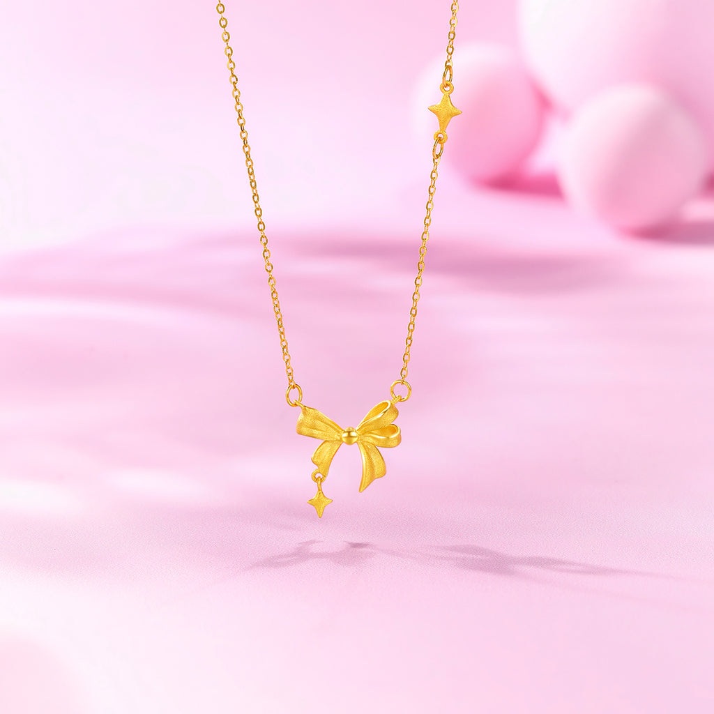 "Cute&Cool" 999 24K Gold Pendant Necklace Bow 3.3-3.8g A0611998