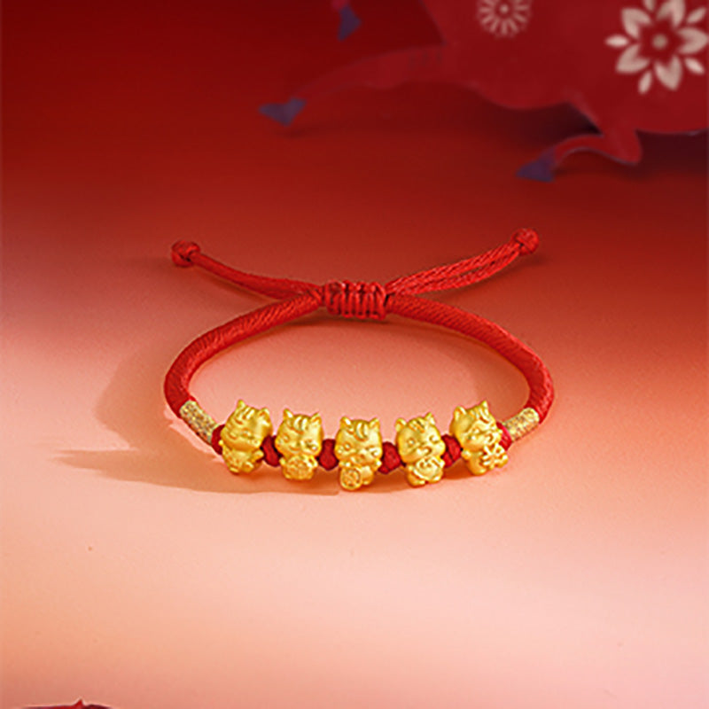 'Year of the Horse'  24K Gold String Bracelet Five Horses 2-2.5g 16cm-22cm A1716249