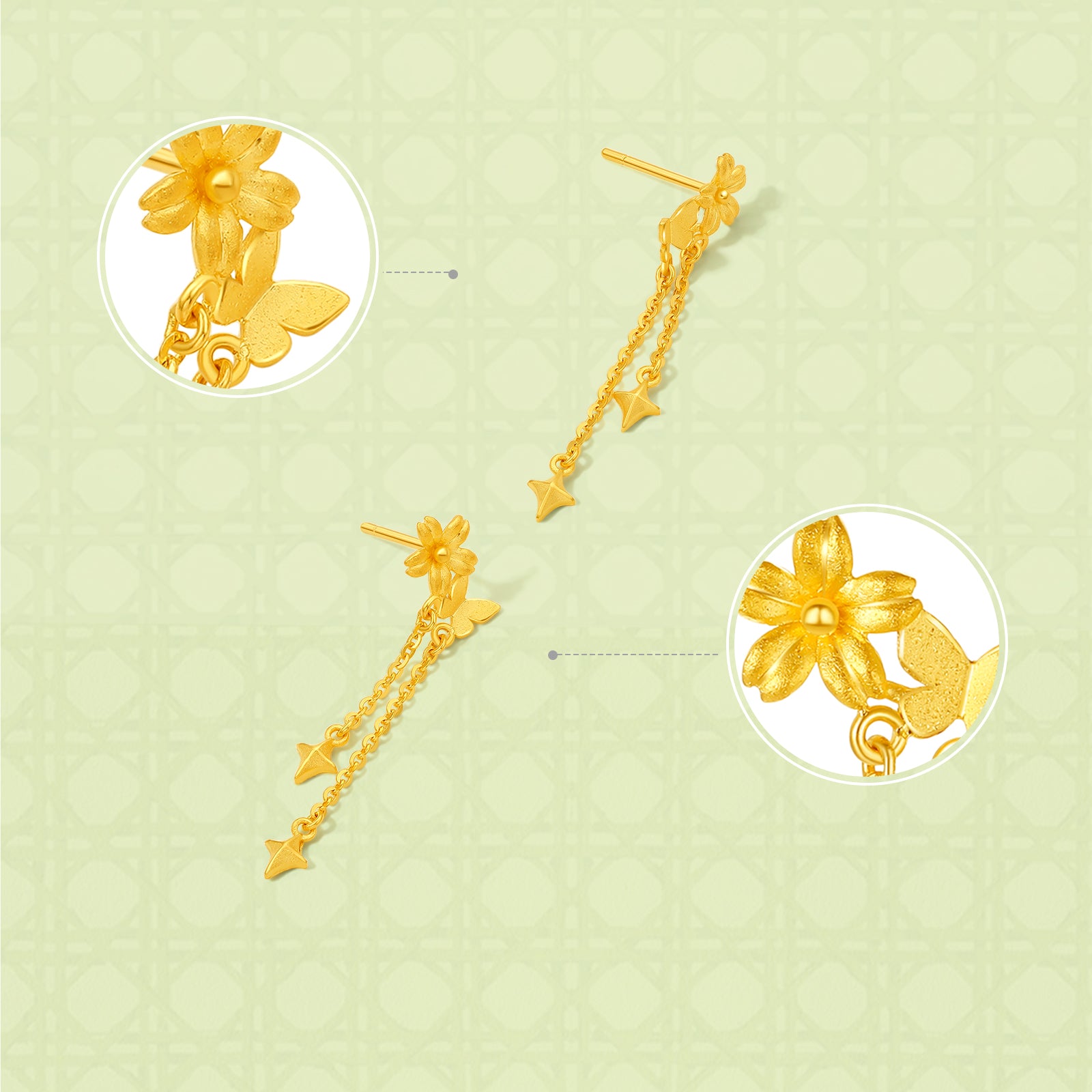 "Annie's Garden" 999 24K Gold Earrings Flower 2.4-2.9g A0913065