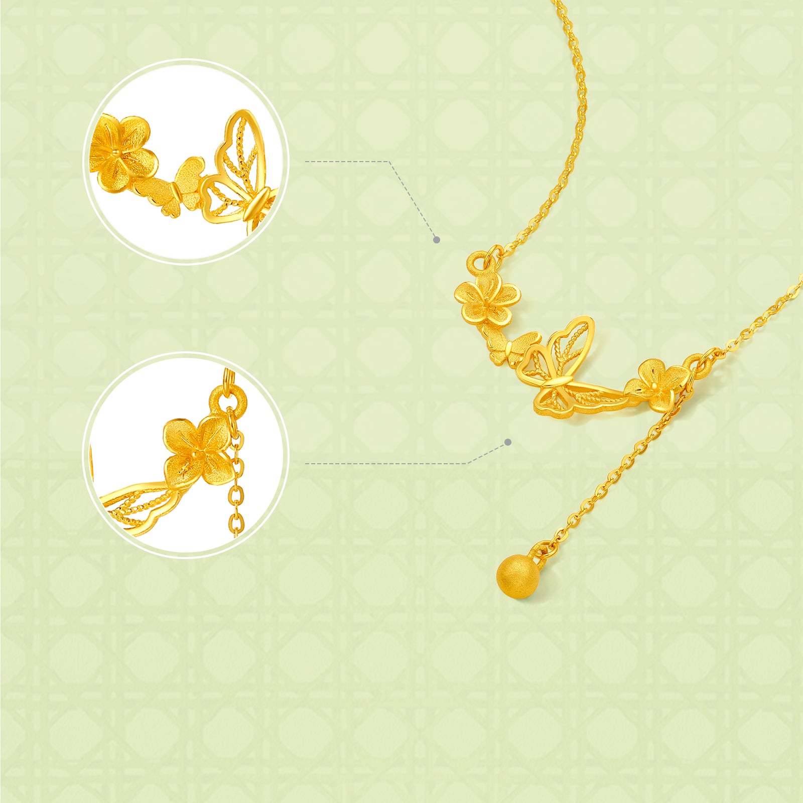"Annie's Garden" 999 24K Gold Pendant Necklace Butterfly 3.7-4.2g A0613053